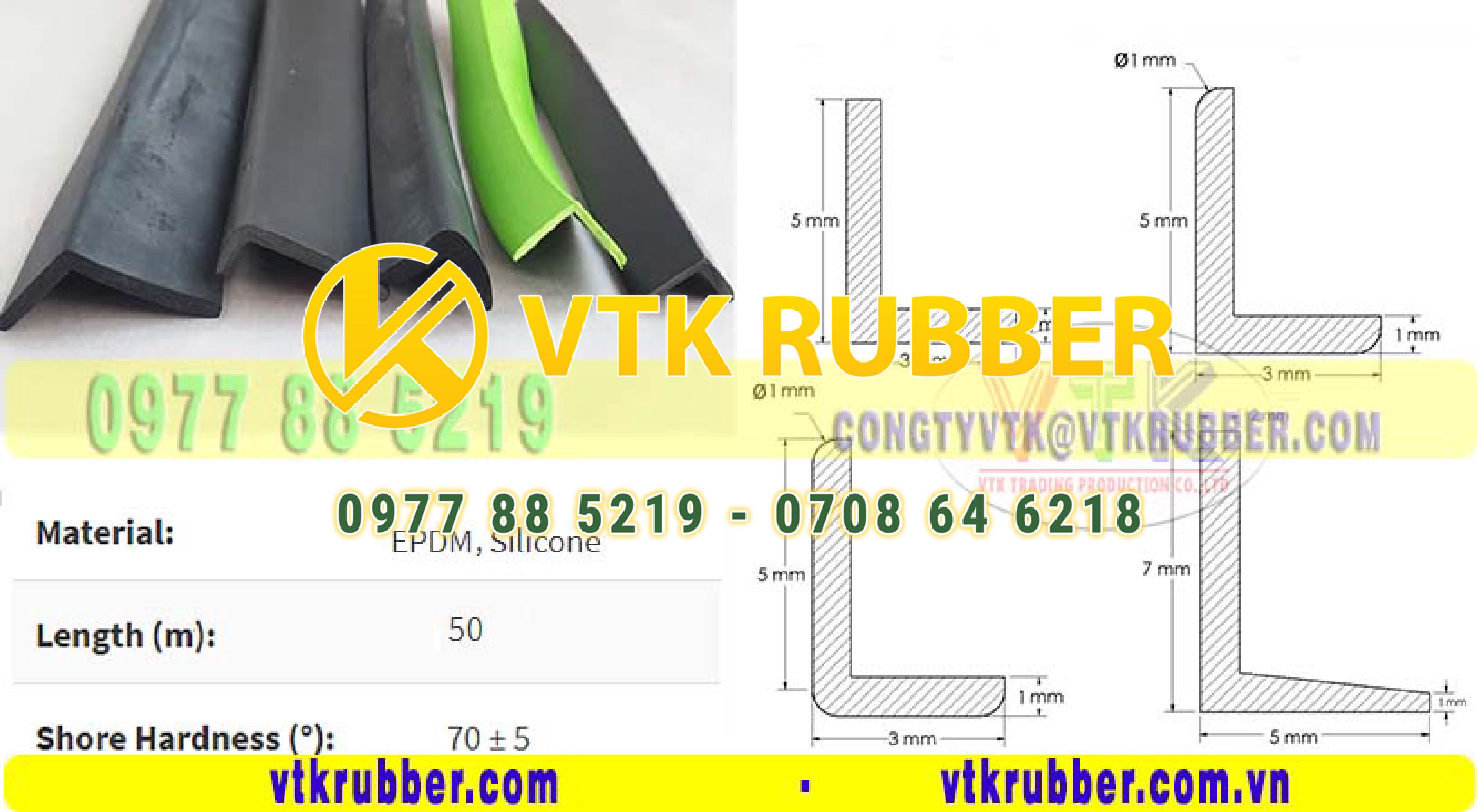 Ron silicone đùn chữ L 5x3mm