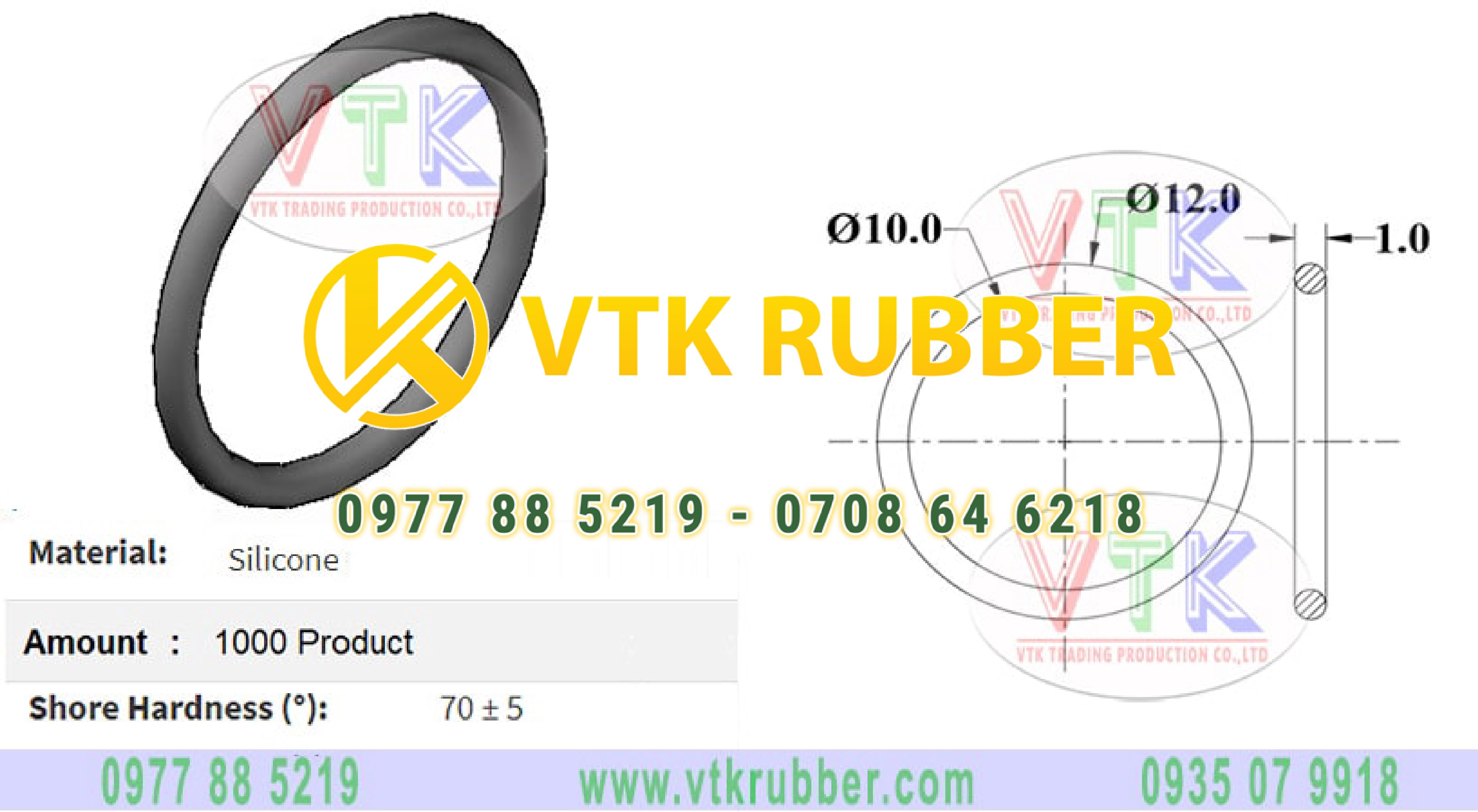 Oring silicone xanh OD 12mm ID 10mm