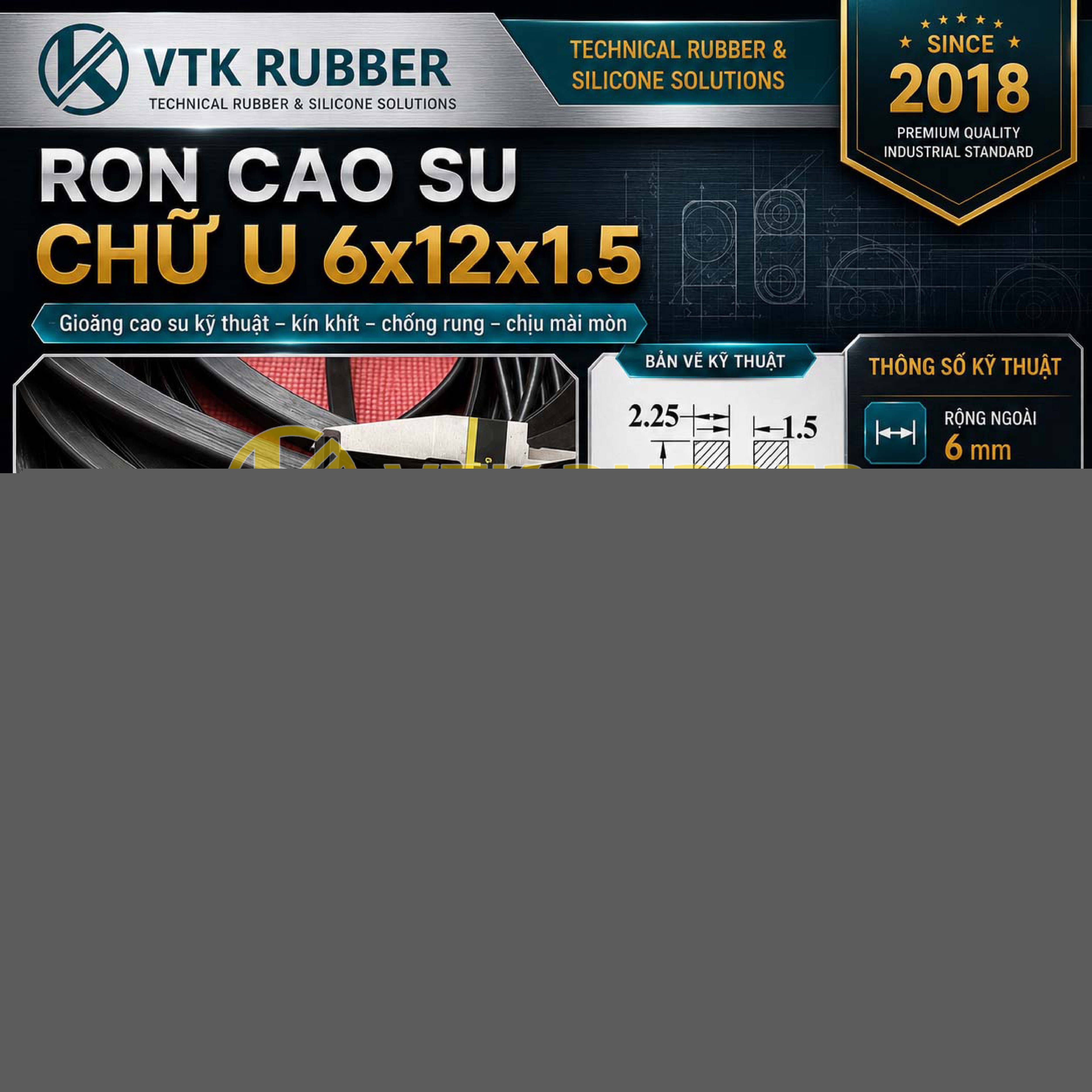 Ron cao su EPDM chữ U 6x12x1.5 chịu nhiệt tại Hà Nội