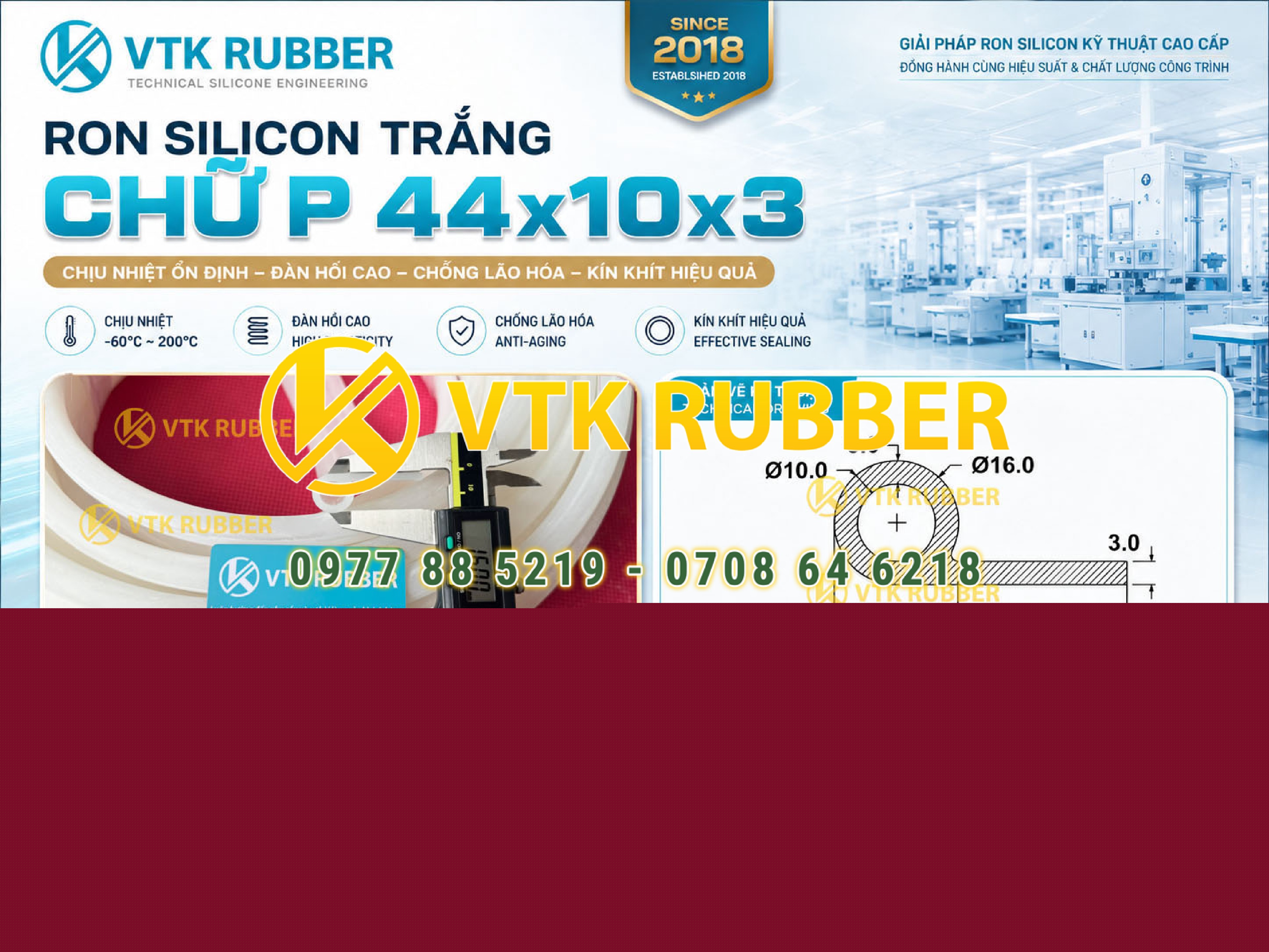 Ron silicon trắng chữ P 44x10x3 tại Đồng Tháp