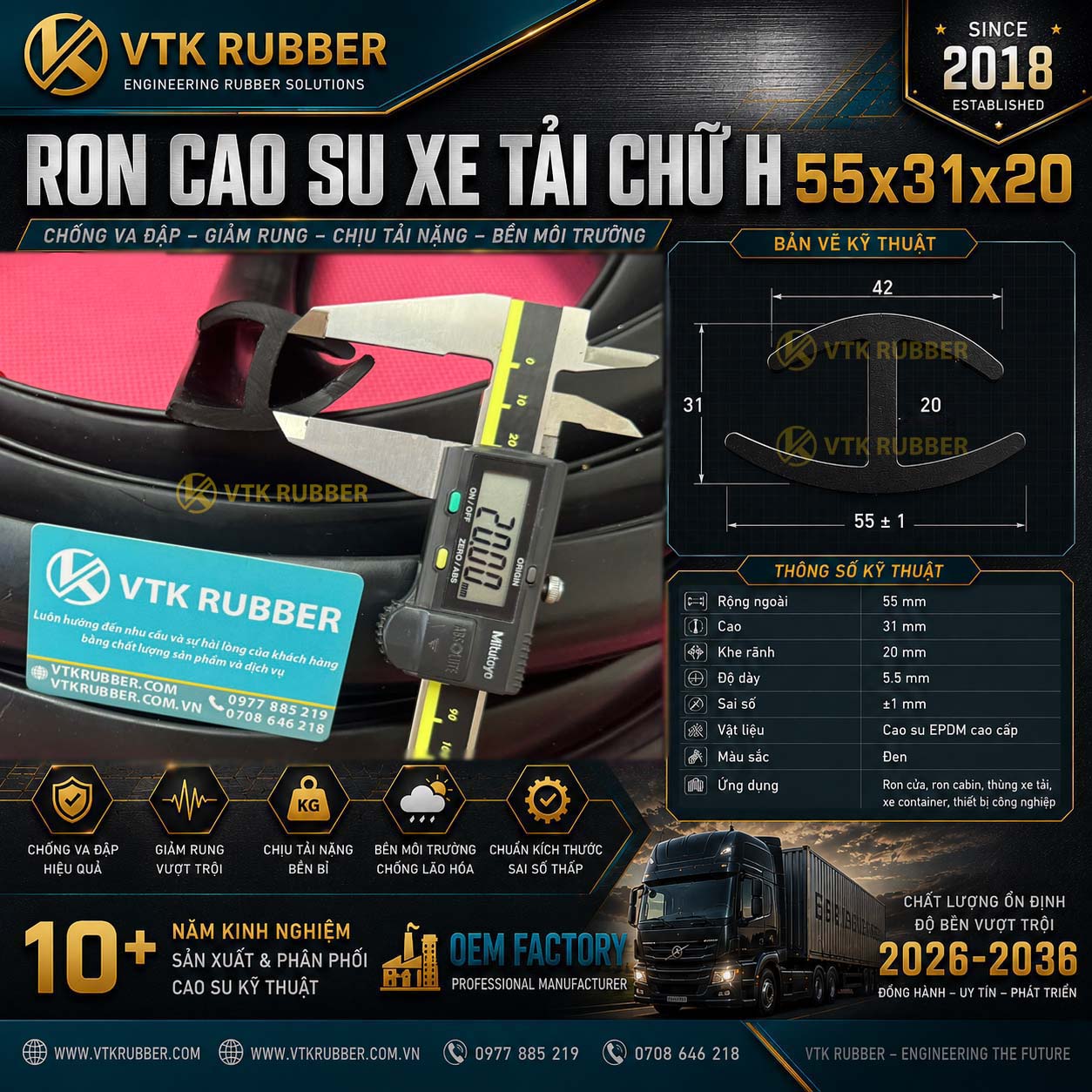 Gia công ron cao su EPDM xe tải 55x31x20 tại Cà Mau, chống nước, chịu nhiệt, đàn hồi cao, chuyên dùng cho xe tải và cửa công nghiệp.