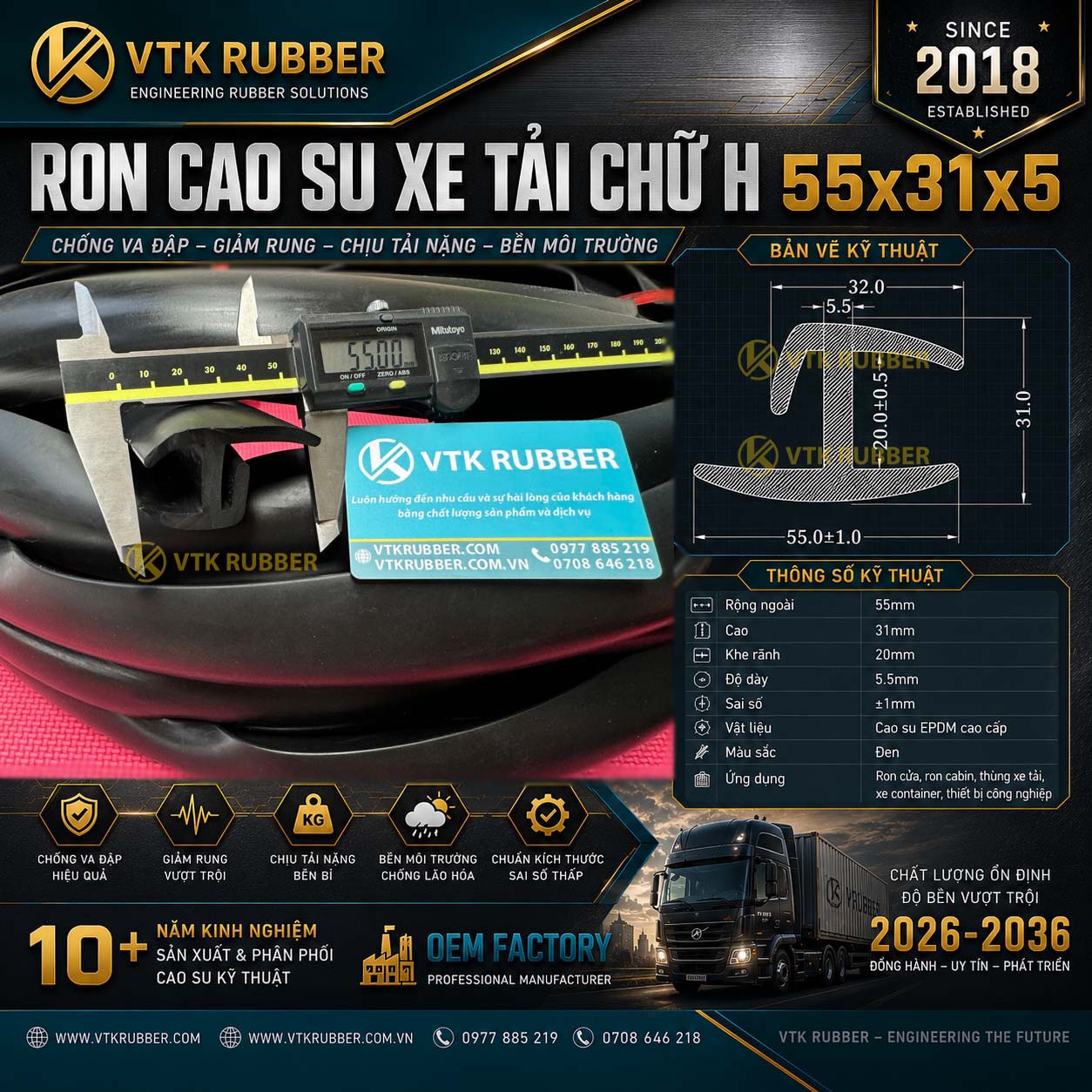 Cung cấp ron cao su xe tải chữ H kiểu 55x31x5 tại Gia Lai, chịu lực tốt, chống bụi, chống nước, phù hợp xe tải và container công nghiệp