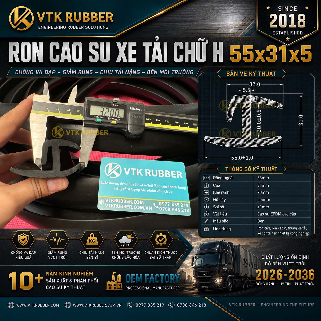 Cung cấp ron cao su xe tải chữ H kiểu 55x31x5 tại Gia Lai, chịu lực tốt, chống bụi, chống nước, phù hợp xe tải và container công nghiệp