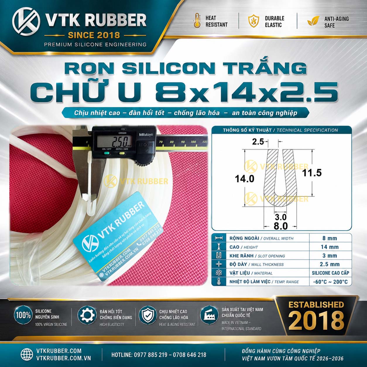 Cung cấp ron silicon trắng chữ U 8x14x2.5 tại Phú Thọ, chịu nhiệt, chống bụi, đàn hồi tốt, phù hợp thiết bị công nghiệp và dân dụng