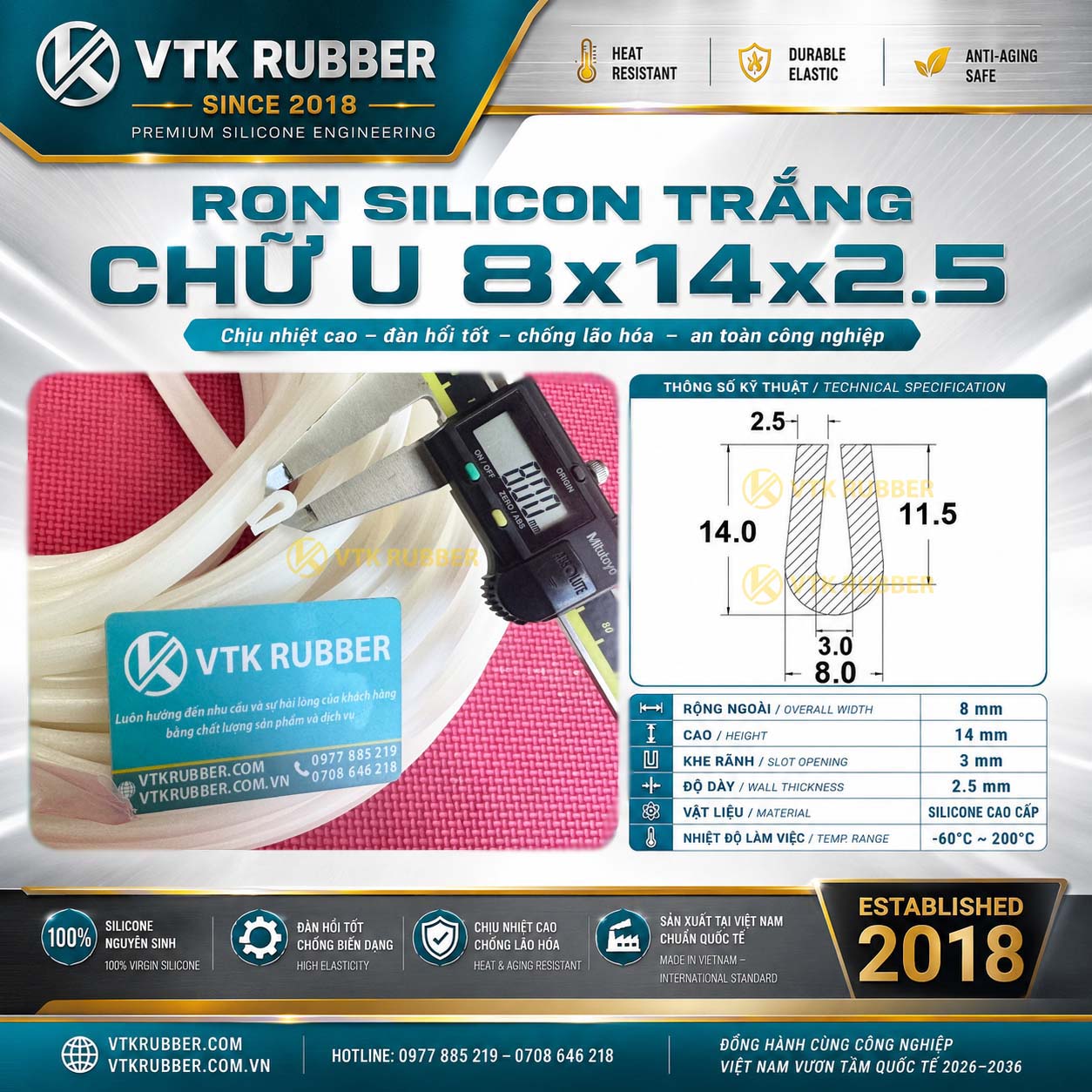 Cung cấp ron silicon trắng chữ U 8x14x2.5 tại Phú Thọ, chịu nhiệt, chống bụi, đàn hồi tốt, phù hợp thiết bị công nghiệp và dân dụng