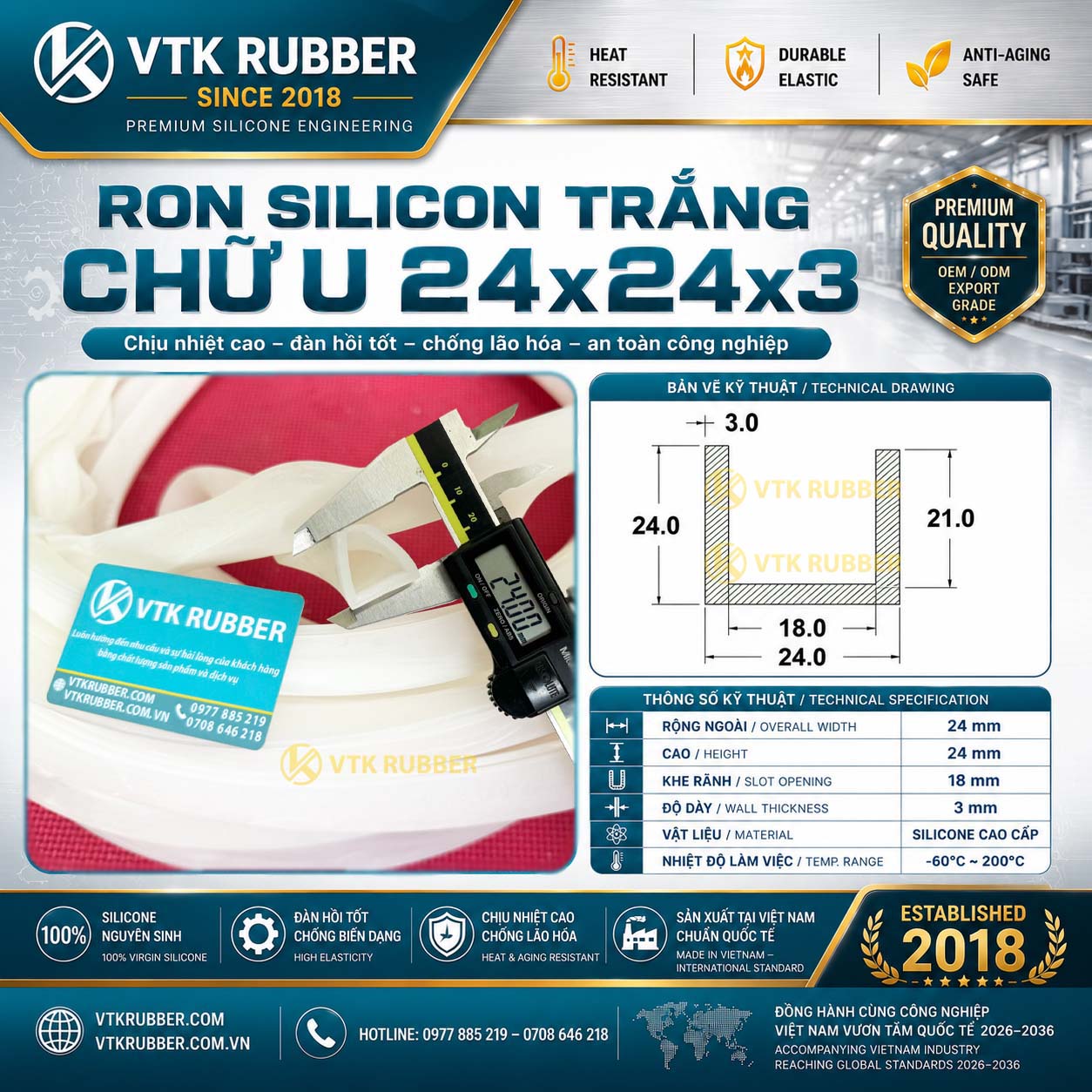 Ron silicon trắng chữ U 24x24x3 tại Đồng Nai chuyên dùng cho máy móc, tủ điện và thiết bị công nghiệp, mềm dẻo, bền nhiệt, gia công theo yêu cầu