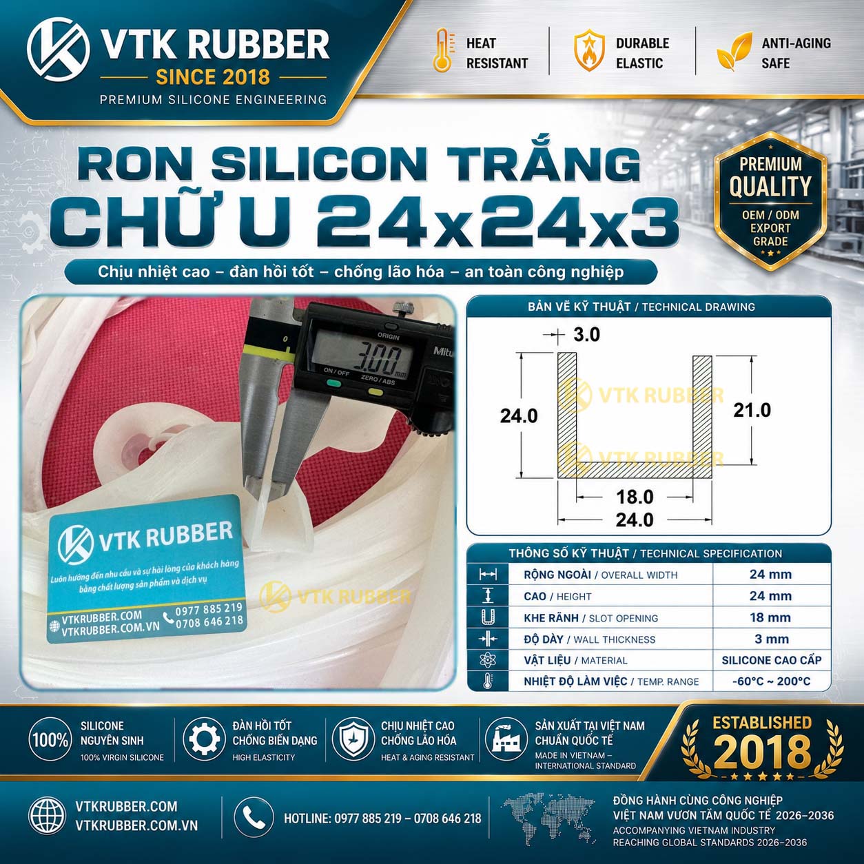 Ron silicon trắng chữ U 24x24x3 tại Đồng Nai chuyên dùng cho máy móc, tủ điện và thiết bị công nghiệp, mềm dẻo, bền nhiệt, gia công theo yêu cầu