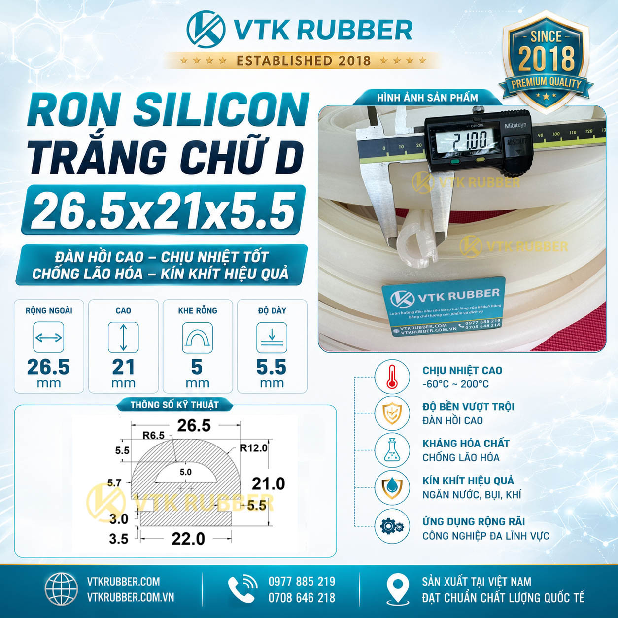 Ron silicon trắng chữ D 26.5x21x5.5 tại Tây Ninh chịu nhiệt tốt, chống bụi và giảm rung cho cửa máy, tủ điện và thiết bị kỹ thuật