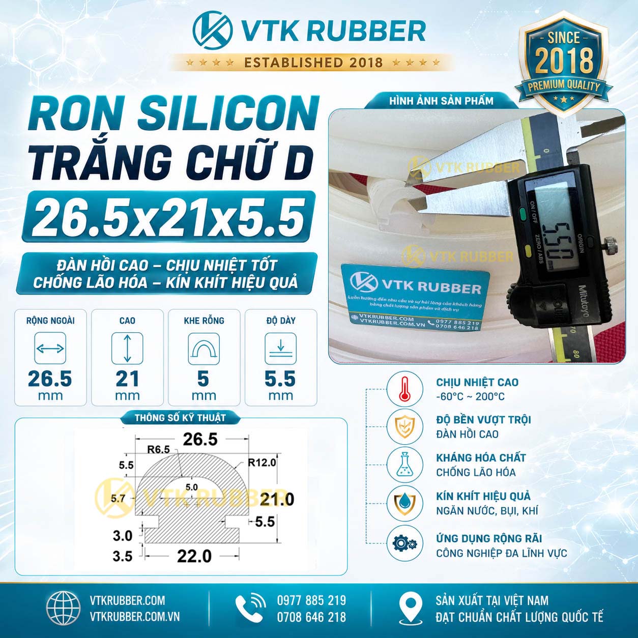 Ron silicon trắng chữ D 26.5x21x5.5 tại Tây Ninh chịu nhiệt tốt, chống bụi và giảm rung cho cửa máy, tủ điện và thiết bị kỹ thuật