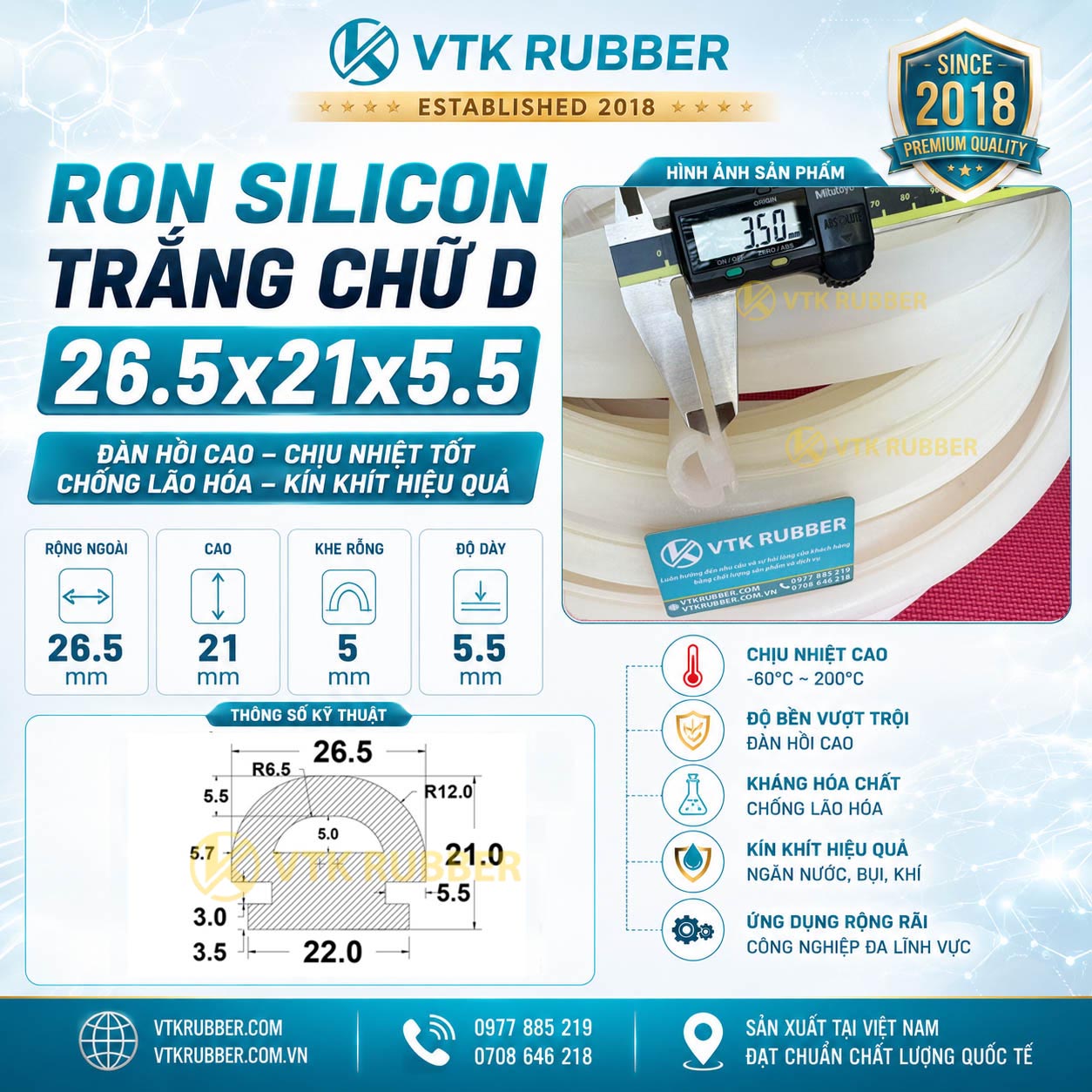 Ron silicon trắng chữ D 26.5x21x5.5 tại Tây Ninh chịu nhiệt tốt, chống bụi và giảm rung cho cửa máy, tủ điện và thiết bị kỹ thuật